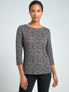 Talbots Women’s Grey Floral Pattern Boatneck Top size S